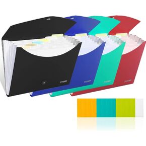 4 Pack Accordion File Organizer with 7 Pockets, TRANBO Letter Size/A4 Expanding File Folder with Index Tabs, Expandable Plastic Document Organizer for Business Travel School Office Home