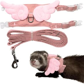 Ferret Harness and Leash with Adjustable Buckle for Small Pets, Soft Breathable Pure Cotton Cloth Walking Vest with Angel Wings for Guinea Pig, Hamster, Baby Rabbit Kitten (Purple)