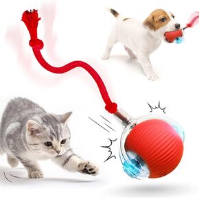 Pet Interactive Rolling Ball, 2025 New Interactive Rolling Cat and Dog Ball for Indoor Outdoor Fun, Upgrade Automatic Self-Moving Toy 360 Smart Electric Balls for Pets (Red)