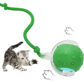 Electric Interactive Cat Toy Ball - Automatic Rolling Silicone Cat Toys for Indoor Cats, Durable Chew-Proof Motorized Kitty Ball with LED Light, Fun Exercise Toys for Bored Kittens（Blue）