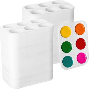 100 White Plastic 6-Well Paint Mixing Trays, Square Watercolor & Acrylic Palettes, Easy to Clean, Portable for DIY Crafts & Art
