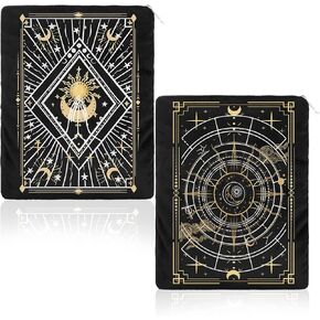 2 Pcs Tarot Sun and Moon Book Cover with Zipper for Compatible with Kindle 6"-7" Velvet Book Protector Cover Black Pouch Bag Tarot Lover Gift Accessory Teacher Student Gifts,6 x 7.8 Inch