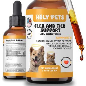 Flea & Tick Oral Drops for Dogs & Cats – Natural Herbal Supplement with B Vitamins – 2 oz, 60 Servings – Safe for All Breeds – Made in USA