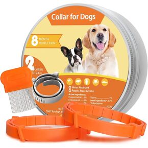 Flea Collars for Dogs, Dog Flea & Tick Control Flea Collar 8 Months Protection, Waterproof Dog Flea Collar, Flea Prevention for Dogs with Comb and Prevention Treatment Drop, 2Pack