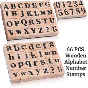 66 Pcs Wooden Alphabet Number Stamps Small Letters Wooden Rubber Number Letter with Symbols for Rubber Stamps, DIY Projects, Arts and Crafts, Scrapbooking, Classroom, Games