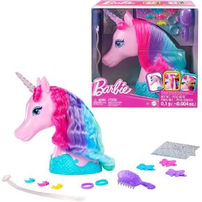 Barbie Doll Unicorn Styling Head, Colorful Mane of Fantasy Hair with Accessories & Shimmer Stickers