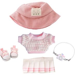 17cm Doll Clothes Set (No Doll), 3 Pieces Dress Outfit Set for 6.7inch Doll Suit, Fashion Chic Hat & Clothes Accessories for 1st/2nd/3rd Gen Doll Play & Display Light Green