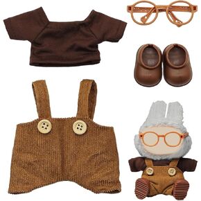 Doll Clothes Set for 17cm Doll, 4-Piece Designer Doll Clothing Outfits Set - Glasses, Shirt, Overalls & Shoes, Clothes Accessories for Dress up Unique Style, No Doll Included