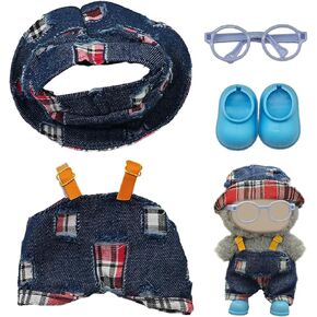 Doll Clothes for 17cm Doll, Blue Outfits Set Including Hat, Glasses, Overalls & Shoes, Designer Clothing Accessories for Dress up Unique Style, No Doll Included