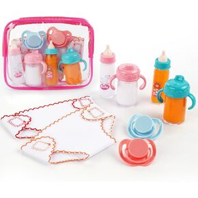 BABESIDE Baby Doll Accessories – 9 Pcs Feeding Set with Magic Bottles, Pacifiers, Bibs, Diapers & Carry Bag, Pretend Play Kit for 12–15 Inch Dolls