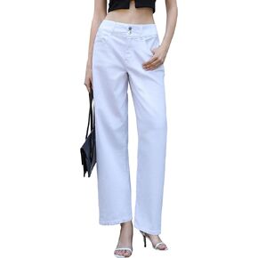 اوف لاك بنطلون جينز فضفاض بخصر مرتفع وارجل واسعة، جينز بوي فريند بنمط التسعينيات مع جيوب in Kuwait