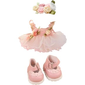 Designed for Labubu Clothes, Adorable Chic Dress Set comptible with 17cm Labubu Dolls, Doll Clothes Compatible with Labubu Accessories (NO Doll) (Pink)