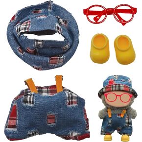 Doll Clothes for 17cm Doll, Blue Outfits Set Including Hat, Glasses, Overalls & Shoes, Designer Clothing Accessories for Dress up Unique Style, No Doll Included