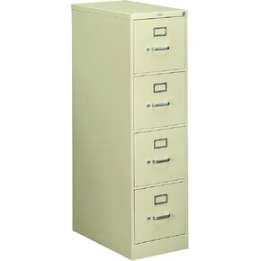 HON 4 Drawer Vertical File Cabinet with Lock, Metal Filing Cabinets with 4-Drawer Letter File for Offices and Hanging Files, 25" Deep, Putty