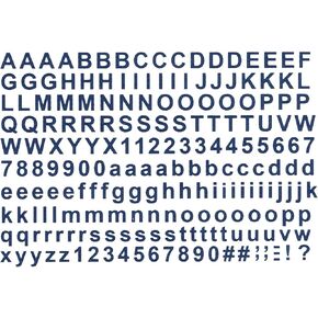 Block Font Alphabet 197 Pcs 1/4 Inch Tall Blue Fused Glass Decals