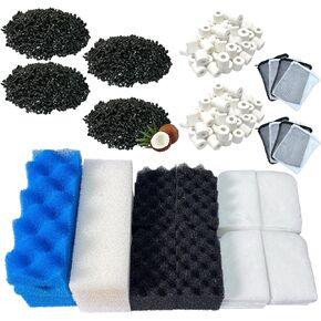 38 Pack Filter Media Kit for Fluval 306/307 Canister Filters, Replacement Bio Foam, Activated Carbon & Ceramic Rings (2 Sets Maintenance Bundle)