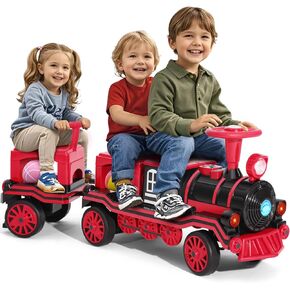 JOYLDIAS 2 Seater Ride On Train with Detachable Carriage, 12V Kids Ride On Toy with Music, Train Honk, Lights, High/Low Speed and Storage, Electric Car for Kids Aged 3+, Blue