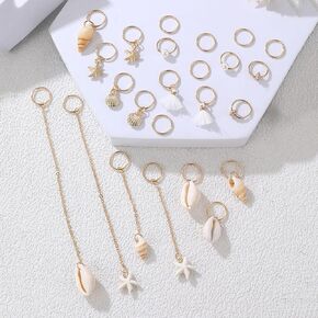 24PCS Seashell Conch Starfish Loc Hair Charms Gold Hair Jewelry for Braids Summer Beach Style Braided Hair Ornaments Starfish Braids Clips Seashell Braids Accessories for Women Halloween Decor,Style2