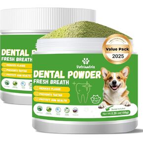 150g Dog Dental Care Powder - Plaque & Tartar Control with Natural Enzymes, Teeth Cleaning Powder for Dogs, Bad Breath Treatment for Small Medium Large Dogs
