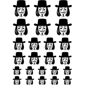 Guy Fawkes 24 pcs 0.5 to 1 Inch Black Fused Glass Decals