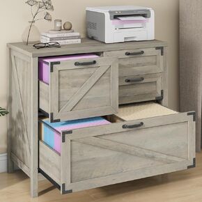 Lateral File Cabinet with 4 Drawers Farmhouse File Cabinet for Letter/Legal/A4 Size Hanging Files, Large Wood File Storage Cabinets Printer Stand for Home Office Cabinet, Rustic White