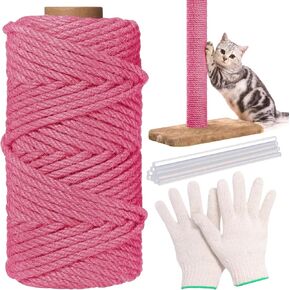 1/4inch ×164Ft Natural Cat Tree Hemp Rope, DIY Repair and Replace Scratching Post Sisal Rope for Scratching Post Cat Tree Tower DIY(Original Color)