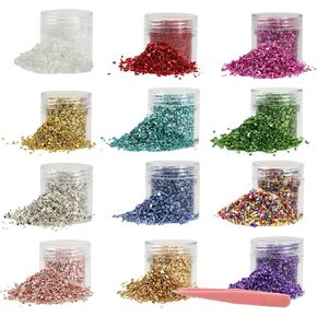 12 Box Crushed Glass for Resin Art Crafts - 8.47oz/240g Irregular Shards Metallic Crystal Chips Crushed Glass Glitter Shards for Resin Art Nail DIY Jewelry Making Decoration