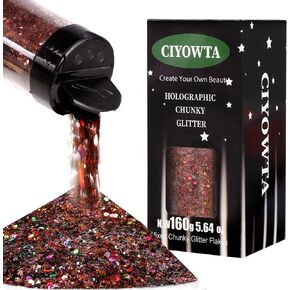 Chunky Glitter,160g/5.64oz Blue, Holographic Glitter for Resin, Tumblers,Art Crafts, Hair, Face, Body, DIY Decorations