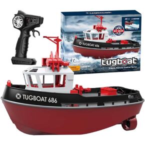 GkGk 1/72 High Speed RC Tugboat, 2.4 Ghz Remote Control Boat Toy with Low Battery Reminder for Pools, Lakes and Outdoor Play