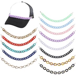 13 Pcs Trucker Hat Chains, Bulk Trucket Hat Charms Chains for Women Men, Bill Decoration DIY Acrylic Charms for Mesh Baseball Cap Trucker
