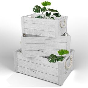 Set of 3 Wooden Crates – Nesting Crates for Storage & Display – Rustic Wood Boxes, Decorative Storage Crate, Stackable Wooden Crate Box for Decor, Gift Baskets & More (Natural Color)
