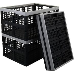 Asking 2-Pack 42 L Stackable Collapsible Crate, Plastic Folding Storage Crate, White