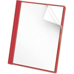 Universal Clear Front Report Cover, Prong Fastener, 0.5" Capacity, 8.5 X 11, Clear/red, 25/Box