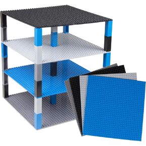 Strictly Briks Compatible with Lego Classic Stackable Baseplates - 4 Building Bricks Baseplate for Towers, Shelves & More - Compatible with All Major Brands Light Gray - 30 Stackers - 10x10 Inches