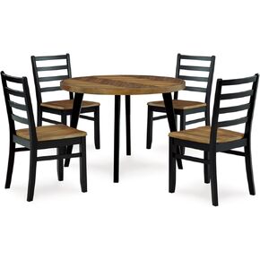 Signature Design by Ashley Blondon Rustic Chevron Dining Table and 4 Chairs, Set of 5, Black & Light Brown