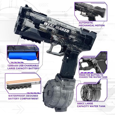 2025 مدفعات المياه الكهربائية 2 عبوة مع كمامة LED LED-مدافع بخ من 500 سم مكعب ، مجموعة 28 قدمًا ، 4 بطاريات قابلة لإعادة الشحن ، مقاومة للماء ، مثالية لحفلات حمام السباحة الليلية والمرح في الهواء الطلق in Kuwait