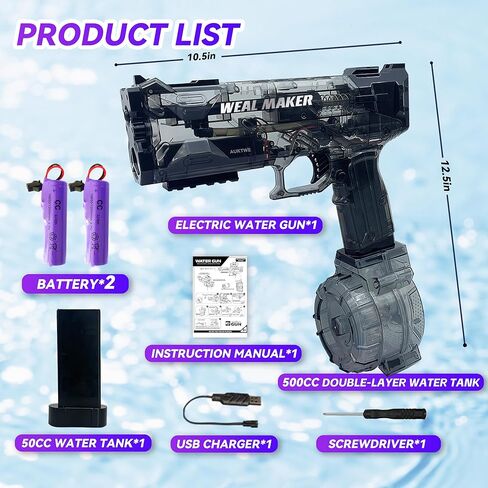 2025 مدفعات المياه الكهربائية 2 عبوة مع كمامة LED LED-مدافع بخ من 500 سم مكعب ، مجموعة 28 قدمًا ، 4 بطاريات قابلة لإعادة الشحن ، مقاومة للماء ، مثالية لحفلات حمام السباحة الليلية والمرح في الهواء الطلق in Kuwait