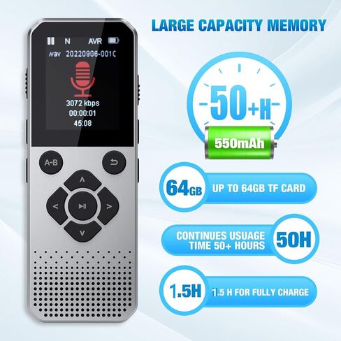 مسجل صوت رقمي سعة 64 جيجابايت مزود بتقنية البلوتوث، وتنشيط الصوت، وإعادة ترتيب الصوت لمحاضرة اجتماعات المقابلة، ومعدل بت يصل إلى 3072 كيلوبت في الثانية وإمكانية تسجيل المكالمات in Kuwait