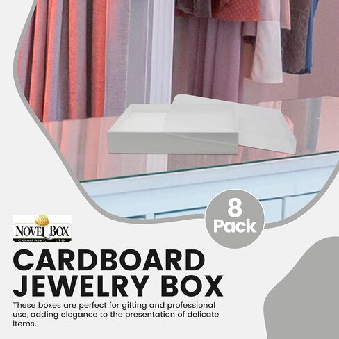 Novel Box® Made in USA Jewelry Gift Box in See Thru White Swirl with Removable Cotton Pad 7X5X1.25 (Pack of 8) + Custom NB Pouch in Kuwait