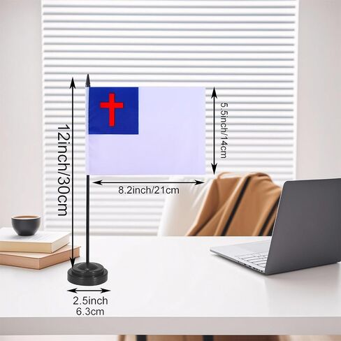 Christians Desk Flag 12" Solid Pole Deluxe Set Christians Flags Banner Mini Small Christians Office Table Flags with Black Stand Base Desktop Decorations(2Pack) in Saudi Arabia