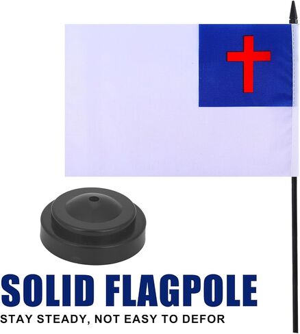 Christians Desk Flag 12" Solid Pole Deluxe Set Christians Flags Banner Mini Small Christians Office Table Flags with Black Stand Base Desktop Decorations(2Pack) in Saudi Arabia