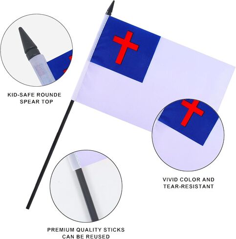 Christians Desk Flag 12" Solid Pole Deluxe Set Christians Flags Banner Mini Small Christians Office Table Flags with Black Stand Base Desktop Decorations(2Pack) in Saudi Arabia