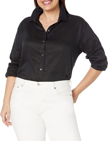 Rafaella Women's Easy Linen Long Sleeve Button-Down Shirt, White, X-Large Plus in Kuwait