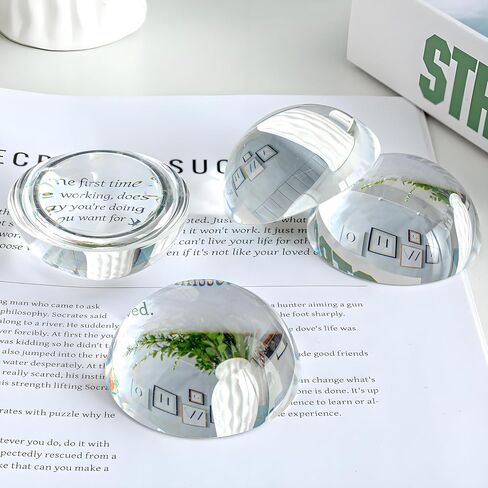 4pcs Crystal Dome Magnifying Glass Paperweight - Compact Reading Aid with Optical Half Ball Lens for Physics Classroom, Decorative Book Magnifier for Home & Office‌ (4X60mm-A) in Kuwait