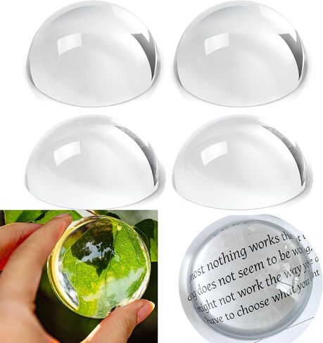 4pcs Crystal Dome Magnifying Glass Paperweight - Compact Reading Aid with Optical Half Ball Lens for Physics Classroom, Decorative Book Magnifier for Home & Office‌ (4X60mm-A) in Kuwait