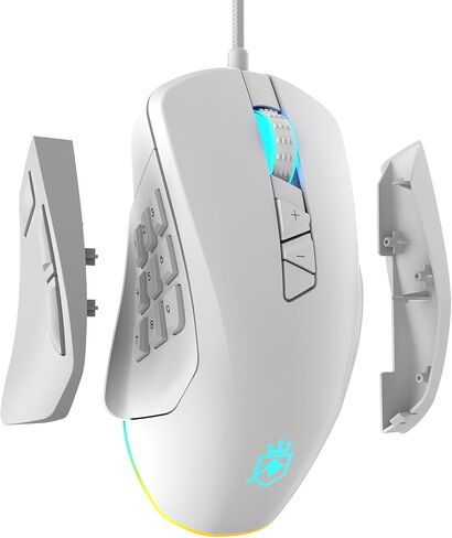 Wired Gaming Mouse with Side Plates, MMO Mouse with 14 Programmable Buttons, Ergonomic Gaming Mouse with 2 Grip Plates, Computer Mouse with Max 12,400 DPI, RGB Lighting in Saudi Arabia
