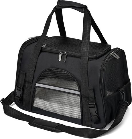 Dog Cat Carrier Soft for Small Medium Pet Up to 16 Lbs TSA Airline Approved Travel Carrier Collapsible Puppy Car Mesh Bag 17.5 * 10.2 * 11.4 inch - Black in Kuwait