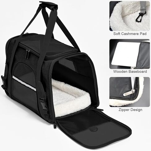Dog Cat Carrier Soft for Small Medium Pet Up to 16 Lbs TSA Airline Approved Travel Carrier Collapsible Puppy Car Mesh Bag 17.5 * 10.2 * 11.4 inch - Black in Kuwait