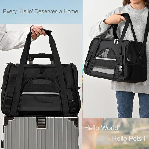 Dog Cat Carrier Soft for Small Medium Pet Up to 16 Lbs TSA Airline Approved Travel Carrier Collapsible Puppy Car Mesh Bag 17.5 * 10.2 * 11.4 inch - Black in Kuwait