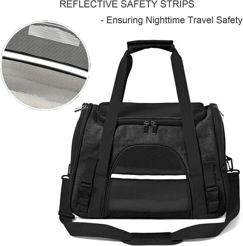 Dog Cat Carrier Soft for Small Medium Pet Up to 16 Lbs TSA Airline Approved Travel Carrier Collapsible Puppy Car Mesh Bag 17.5 * 10.2 * 11.4 inch - Black in Kuwait